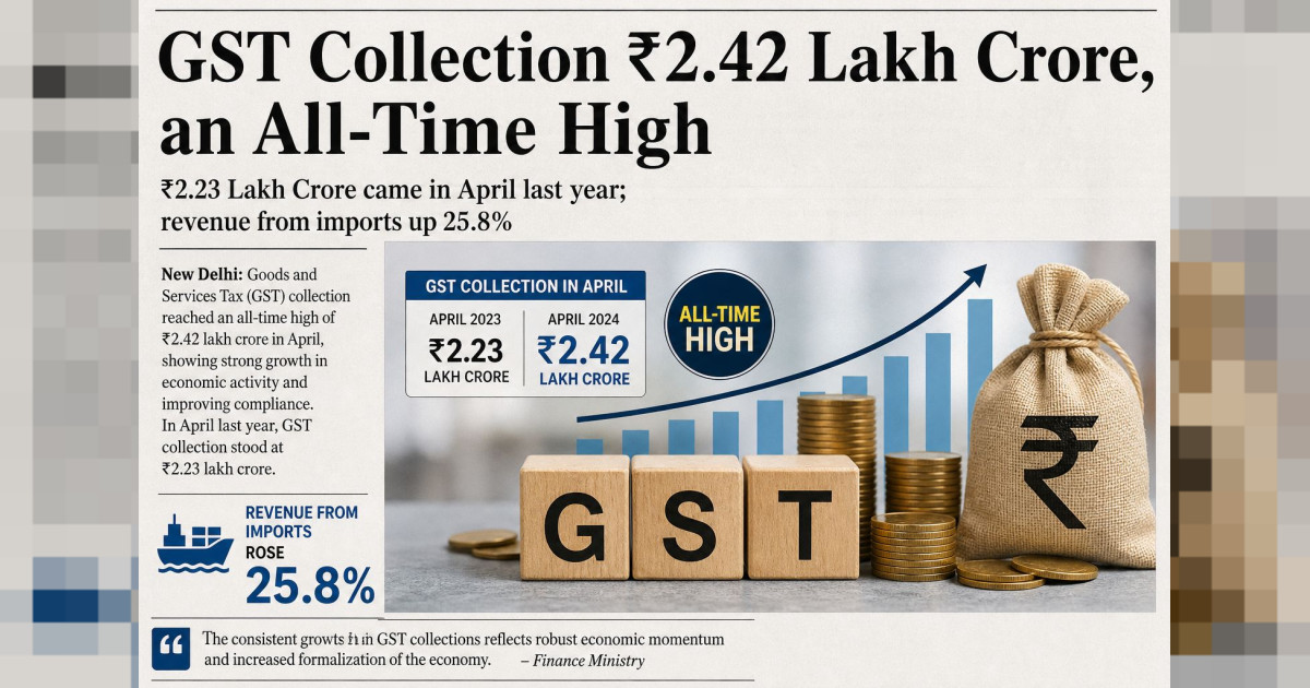 GST collections reach an all-time high of ₹2.42 lakh crore in April last year