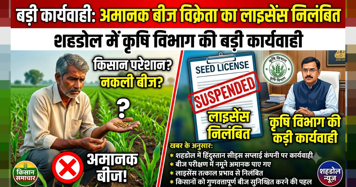 अमानक बीज मिलने पर बीज विक्रेता का लाइसेंस निलंबित