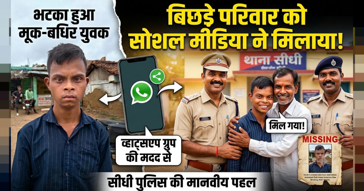 सीधी पुलिस की मानवीय पहल, सोशल मीडिया की मदद से भटके हुए मूक-बधिर युवक को परिजनों से मिलाया