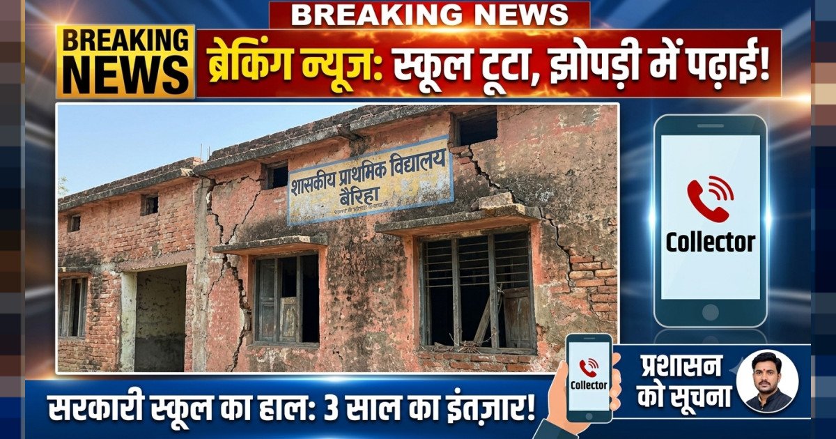 जर्जर भवन के कारण झोपड़ी में संचालित हो रहा प्राथमिक विद्यालय, जिम्मेदारों को दी गई सूचना
