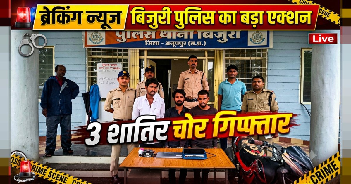 बिजुरी पुलिस का त्वरित एक्शन: रात में सूने मकान का ताला तोड़कर चोरी करने वाले तीन शातिर आरोपी गिरफ्तार, 95 हजार का मशरूका बरामद
